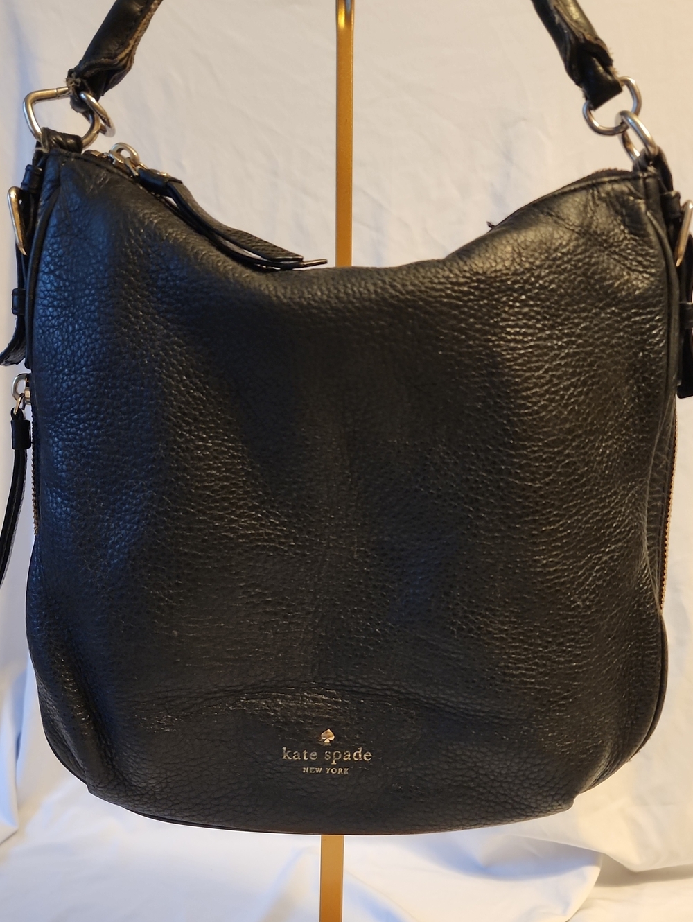 Kate Spade Black Pebbled Leather Hobo with Gold Hardware